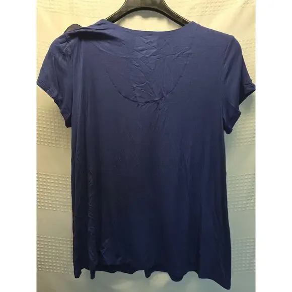 Croft & Barrow Pajama Top Vneck Navy Blue Womens Size Medium Short Sleeve - Picture 3 of 4